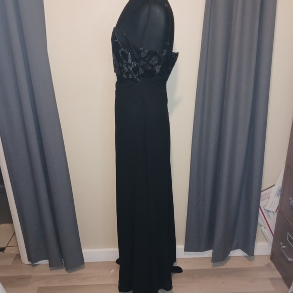 Lulus Sexy Black Sequin cut out Bodice Evening Gown‎ Dress Slit Formal Wear S - Picture 4 of 8